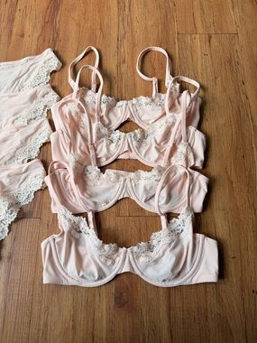 Lace-Trim Underwire Bra in Pale Pink